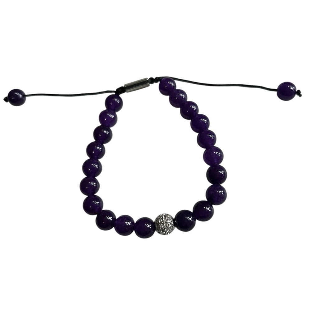 Purple Beaded stone Bracelet with Silver Accent closure NEW